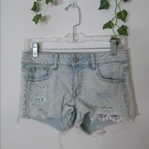 Small AE Frayed Light Blue Denim Shorts